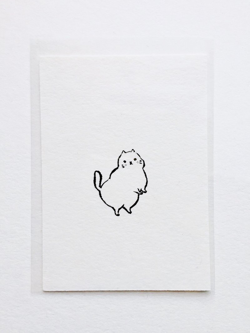 限量 四只脚三岛小猫手工绢印羊毛纸版画 - 卡片/明信片 - 纸 白色