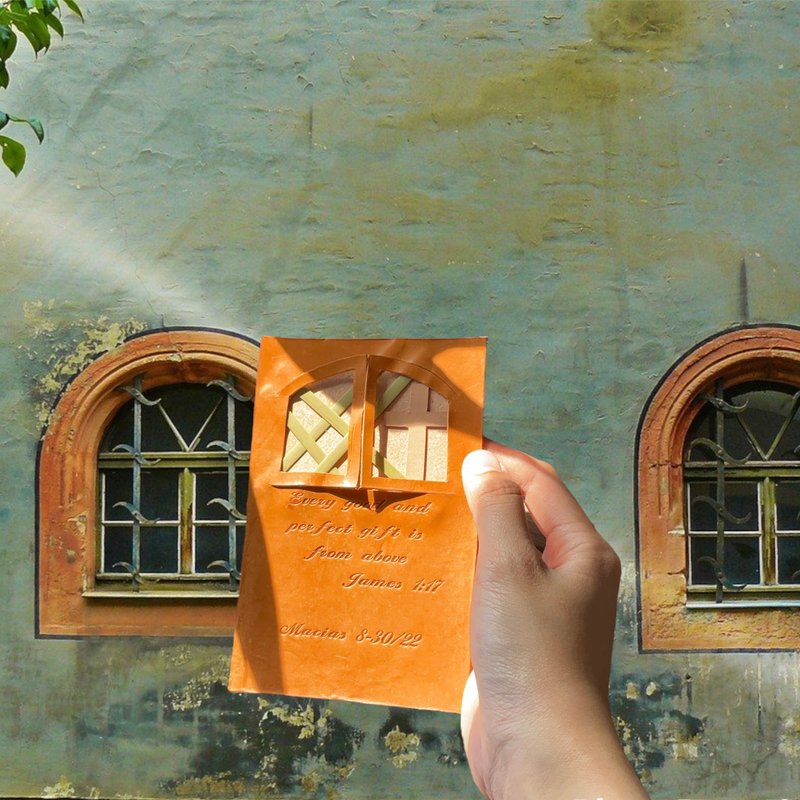 【定制化】竹编皮革压印卡片/明信片-打开竹林之窗/母亲节首选 - 卡片/明信片 - 真皮 橘色