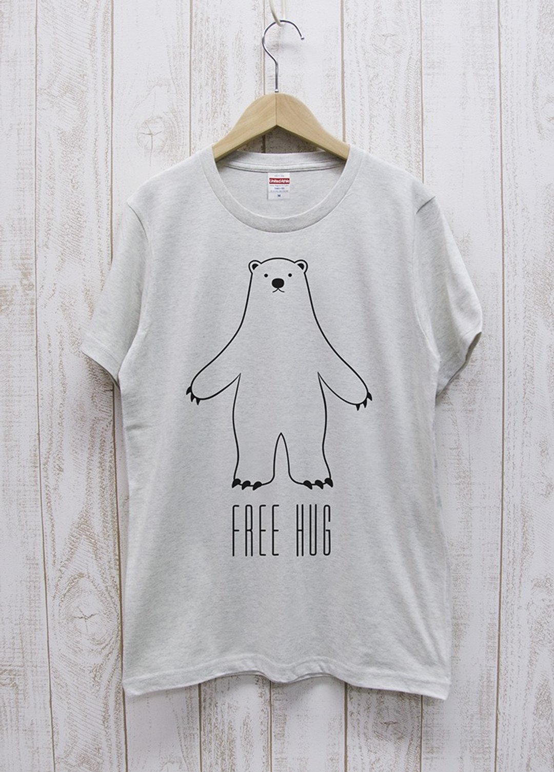 FREE HUG 北极熊 燕麦色 / R013-T-OA - 中性连帽卫衣/T 恤 - 棉．麻 白色