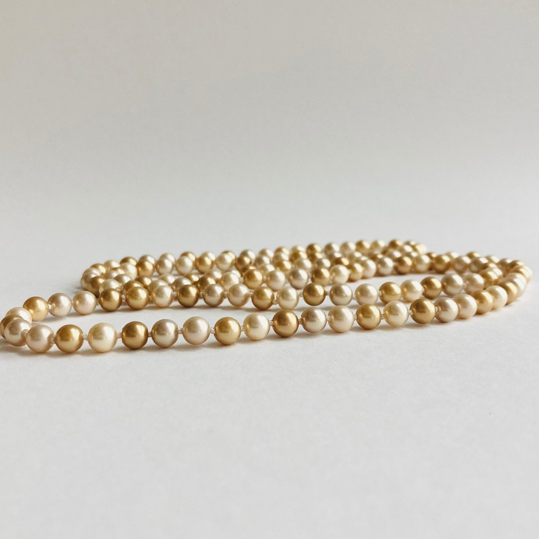 玻璃珍珠混色全结长项链 / 无扣设计 / 6mm 约90cm / 米白混色 / made in japan - 项链 - 玻璃 金色