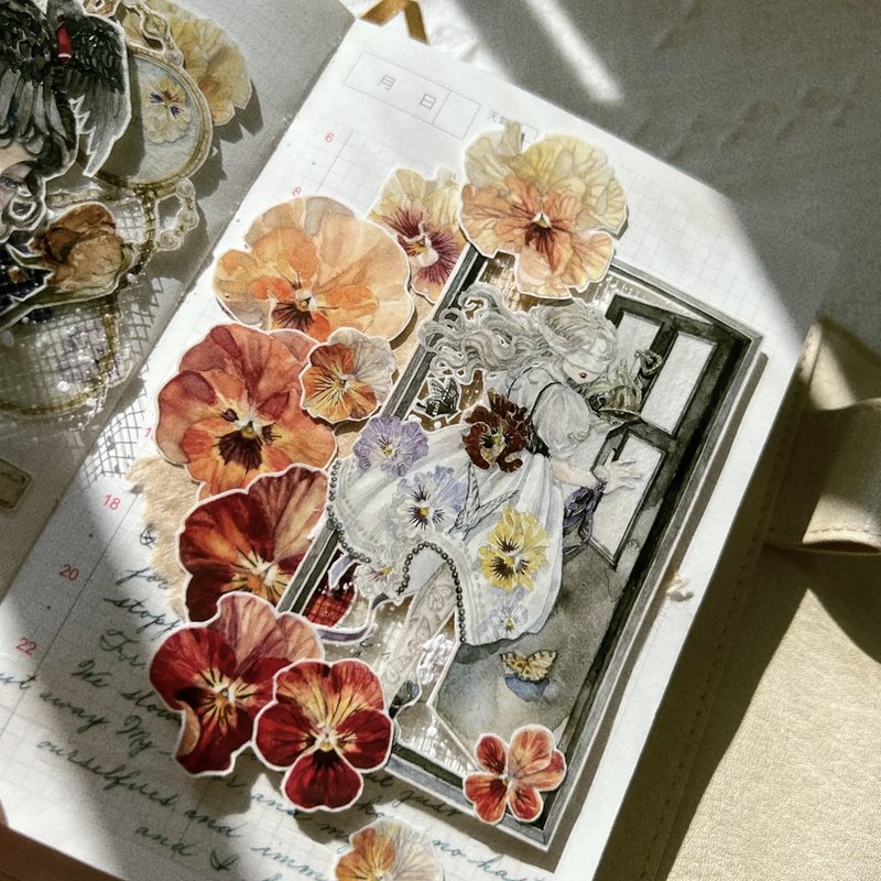 菫 復古花卉 (大小/多色) PET 和紙膠帶 10米卷 貝殼光 台灣製 - 纸胶带 - 其他材质 多色