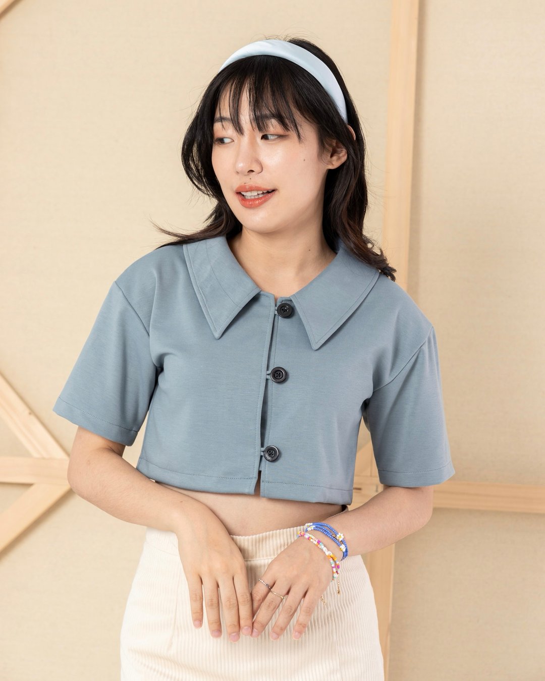 BLUE CROPPED SHIRT - 女装上衣 - 聚酯纤维 蓝色