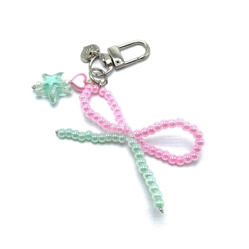 JCC 粉绿撞色小蝴蝶结挂饰 - 钥匙链/钥匙包 - 玻璃 粉红色