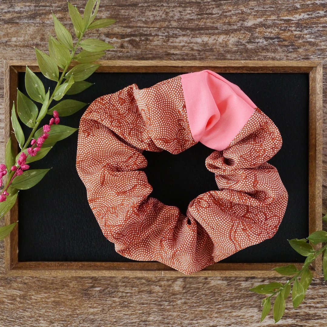 Happy Hair Ornament Kimono Scrunchie Autumn Leaves Matsubun Silk - 发饰 - 丝．绢 红色