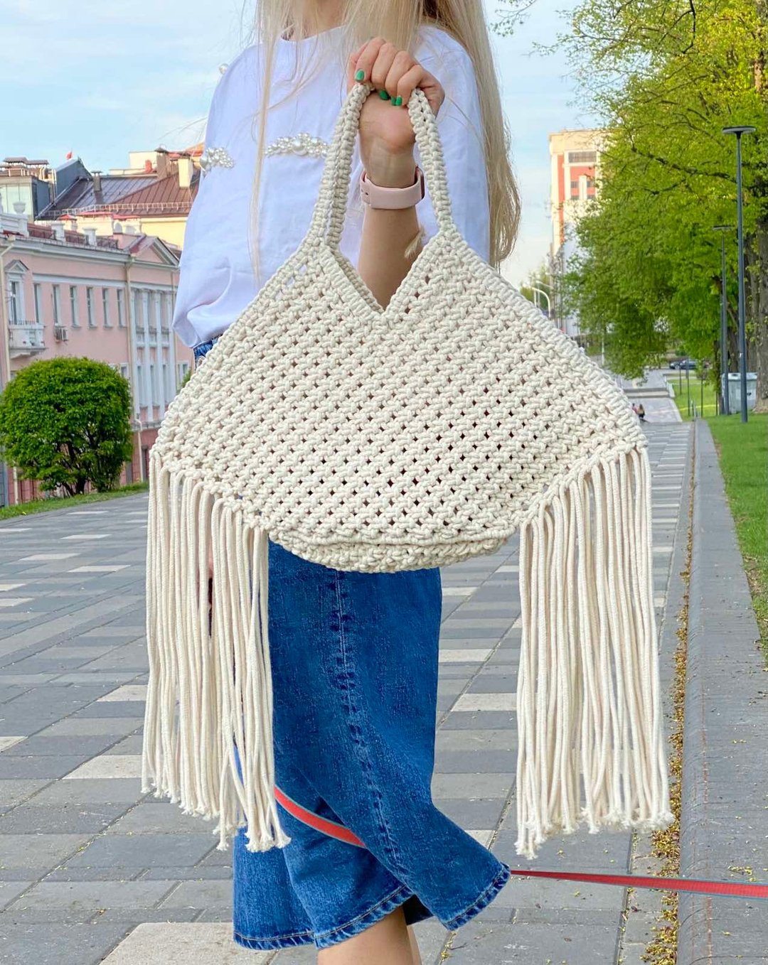Macrame Tote Bag, Boho Market Shoulder Bag, Eco Net Bag, Beach Tote - 手提包/手提袋 - 棉．麻 