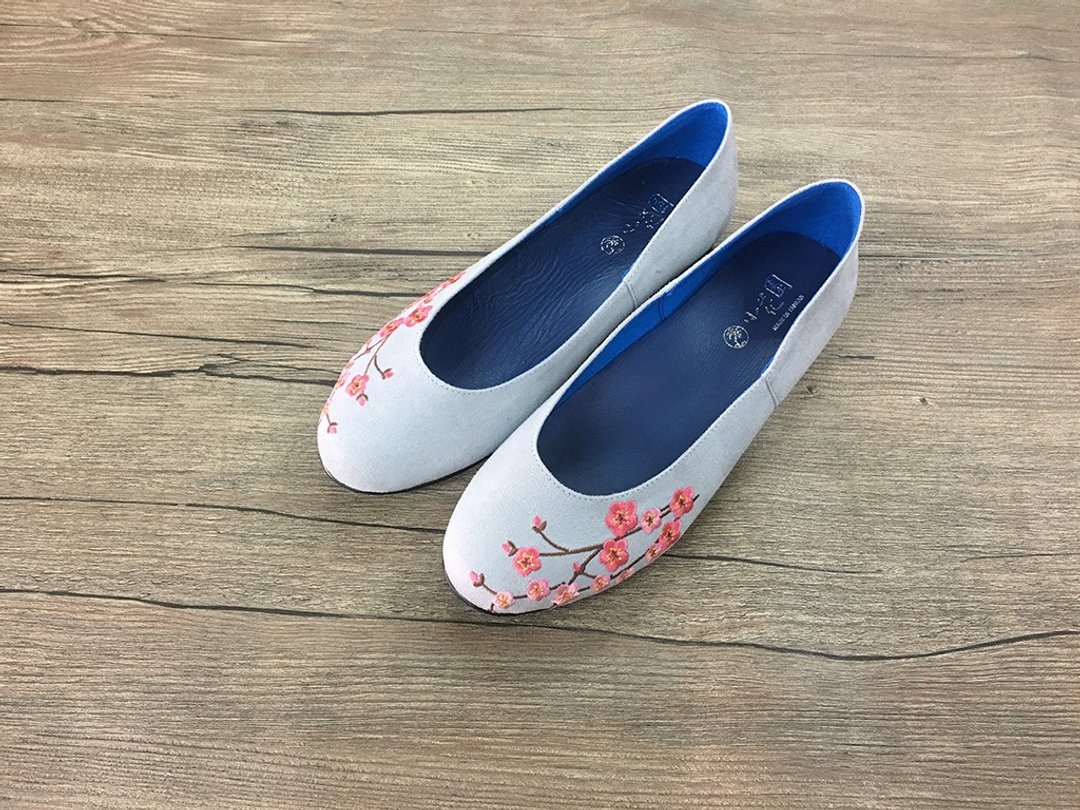 平底鞋 - 梅花 (灰色) - 芭蕾鞋/娃娃鞋 - 棉．麻 灰色