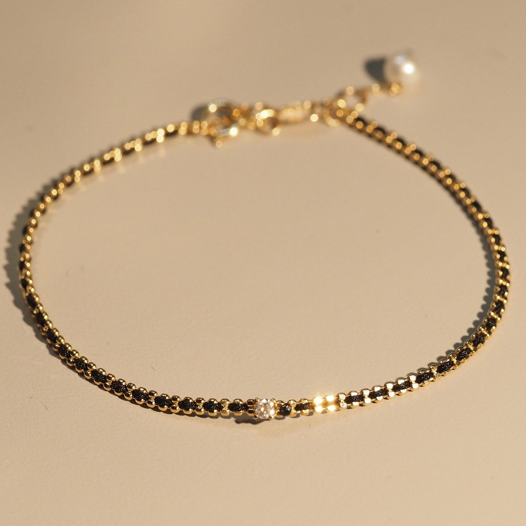 18K金钻石黑绳手链18K Gold Black Beam Diamond Bracelet - 手链/手环 - 贵金属 