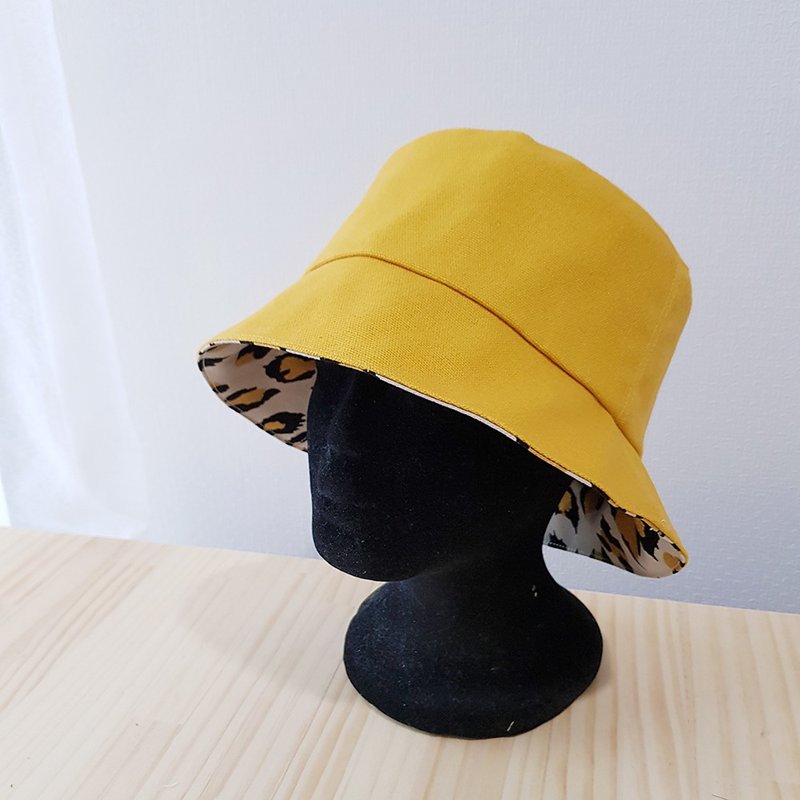 法式女孩风/双面渔夫帽/镶金粉-豹纹-M-Double-sided Bucket Hat - 帽子 - 棉．麻 多色