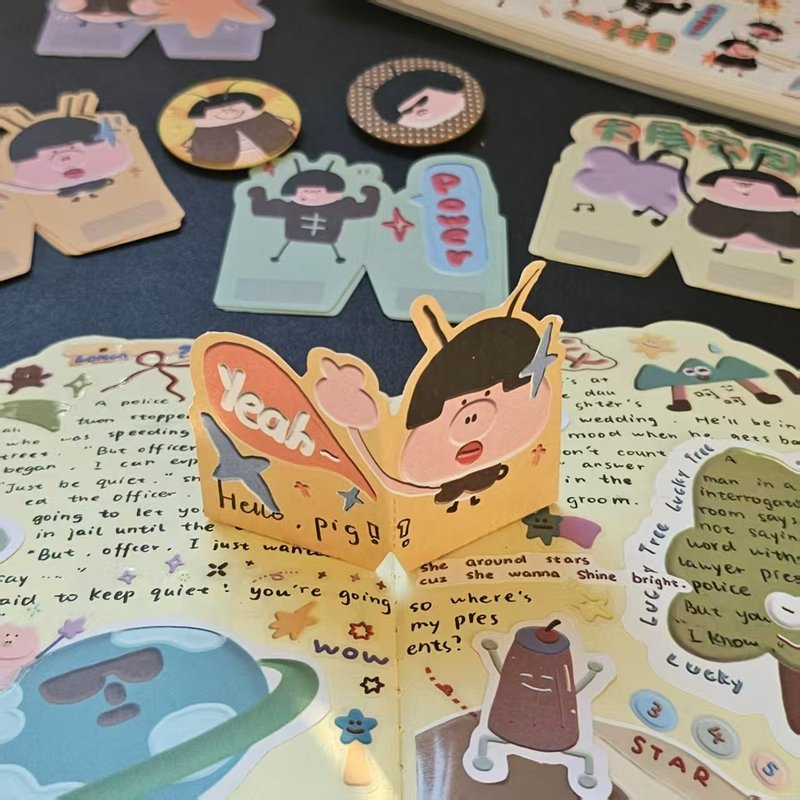 【coloryeah】猪大强 可爱手账文具/机关便签/可书写立体diy装饰 - 便条纸/标签贴 - 纸 多色