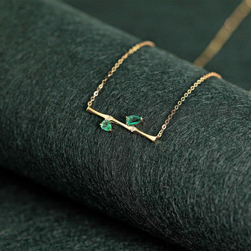 【翠竹】纯18K金钻石祖母绿翠竹项链 定制化设计订制 P078 - 项链 - 宝石 绿色