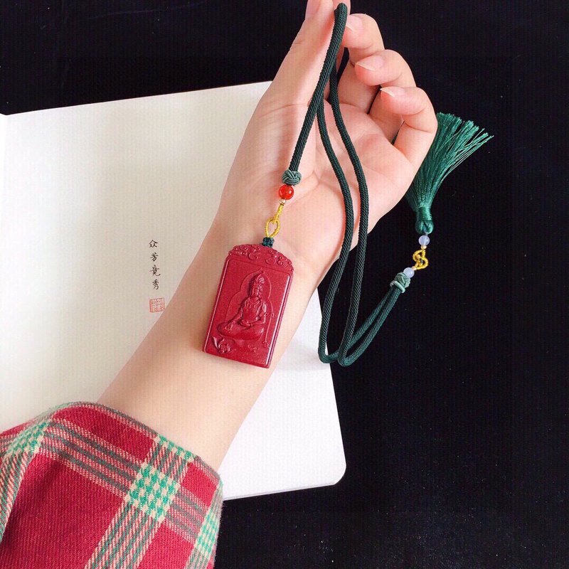 天然原矿朱砂 紫金砂观音吊坠 朱砂量93%以上 化太岁 防惊吓 - 项链 - 宝石 