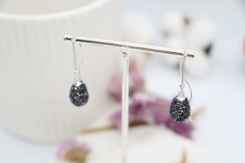 Sparkling Teardrop Bead S-Shaped Rear Chain Handmade Earrings - 耳环/耳夹 - 不锈钢 