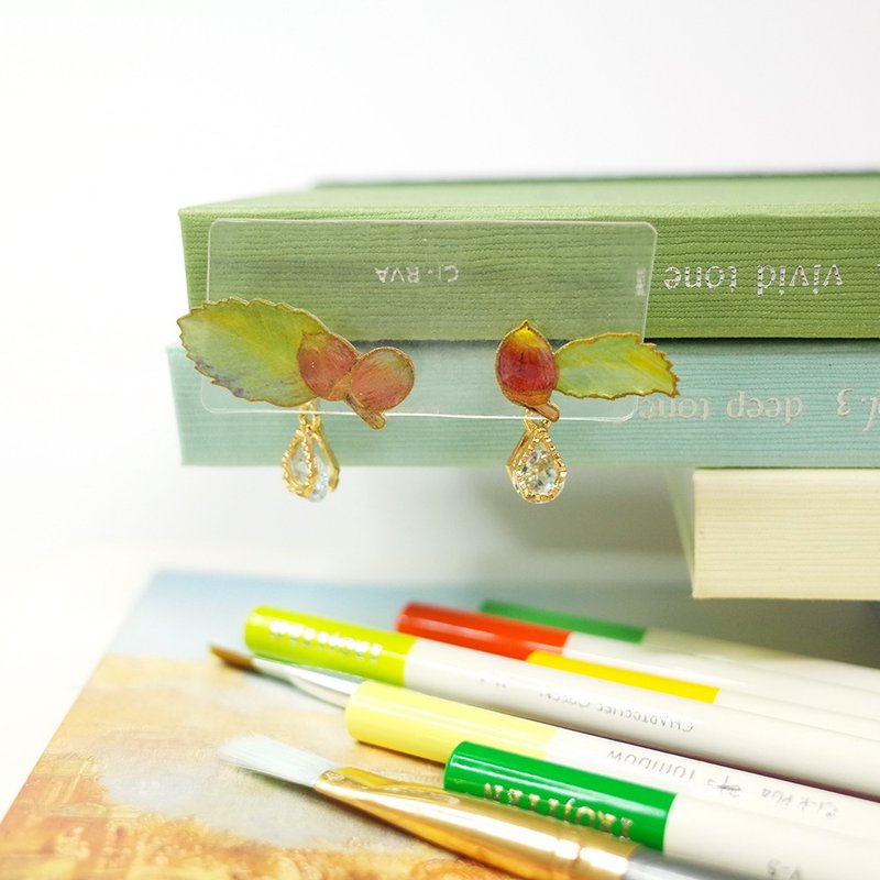 青刚栎 绘画耳环 耳夹/耳针 - 耳环/耳夹 - 防水材质 咖啡色