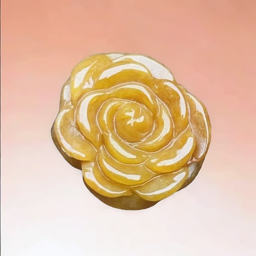 黄翡翡翠牡丹花 | 裸石 | 天然缅甸玉翡翠A货 | 送礼 - 金工/饰品 - 玉石 橘色