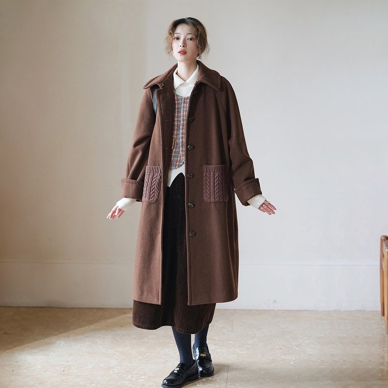 栗棕色羊毛长款大衣|外套|秋冬款|Sora-1096 - 女装西装外套/风衣 - 羊毛 