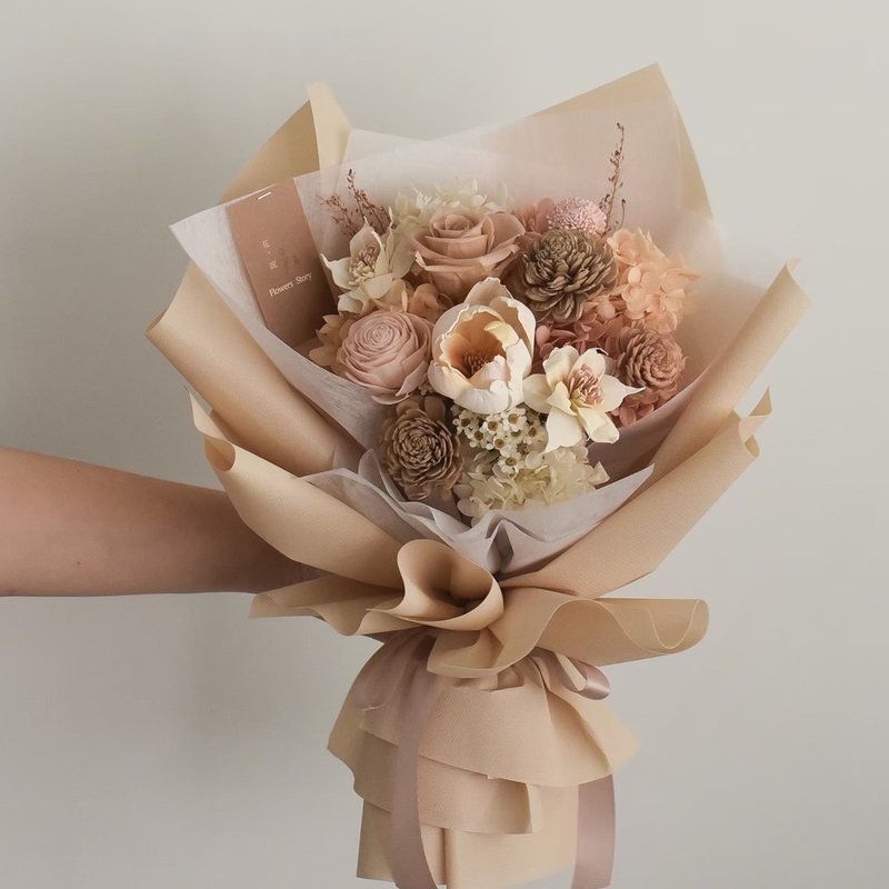 /绣球花束/生日 情人节 七夕 玫瑰 永生花 教师节 毕业花束 - 干燥花/捧花 - 植物．花 卡其色