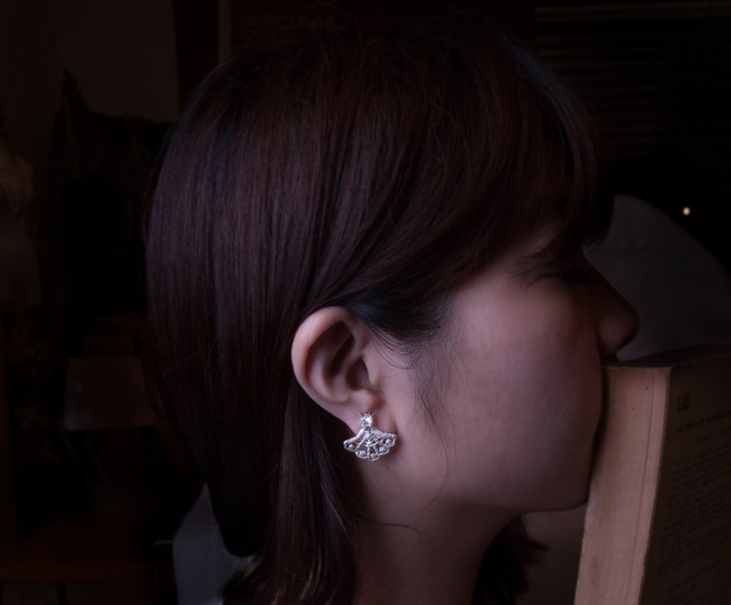 -夜光闪耀_蕾丝纯银贵金属锆石耳夹/耳针 - 耳环/耳夹 - 其他金属 银色