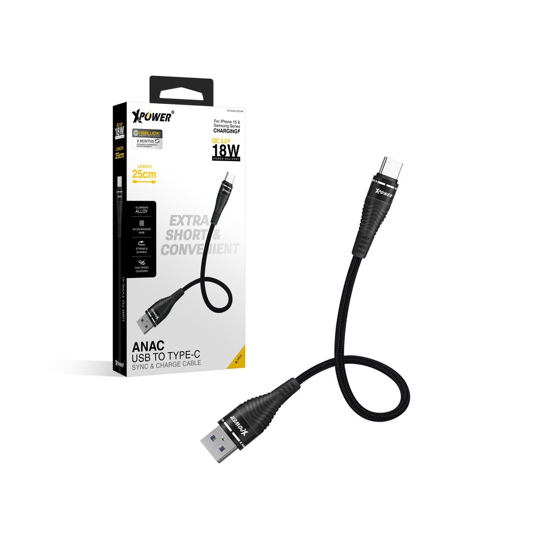 XPower ANAC 25cm铝合金高速传输充电USB to Type-C线 - 充电宝/传输线 - 其他金属 黑色