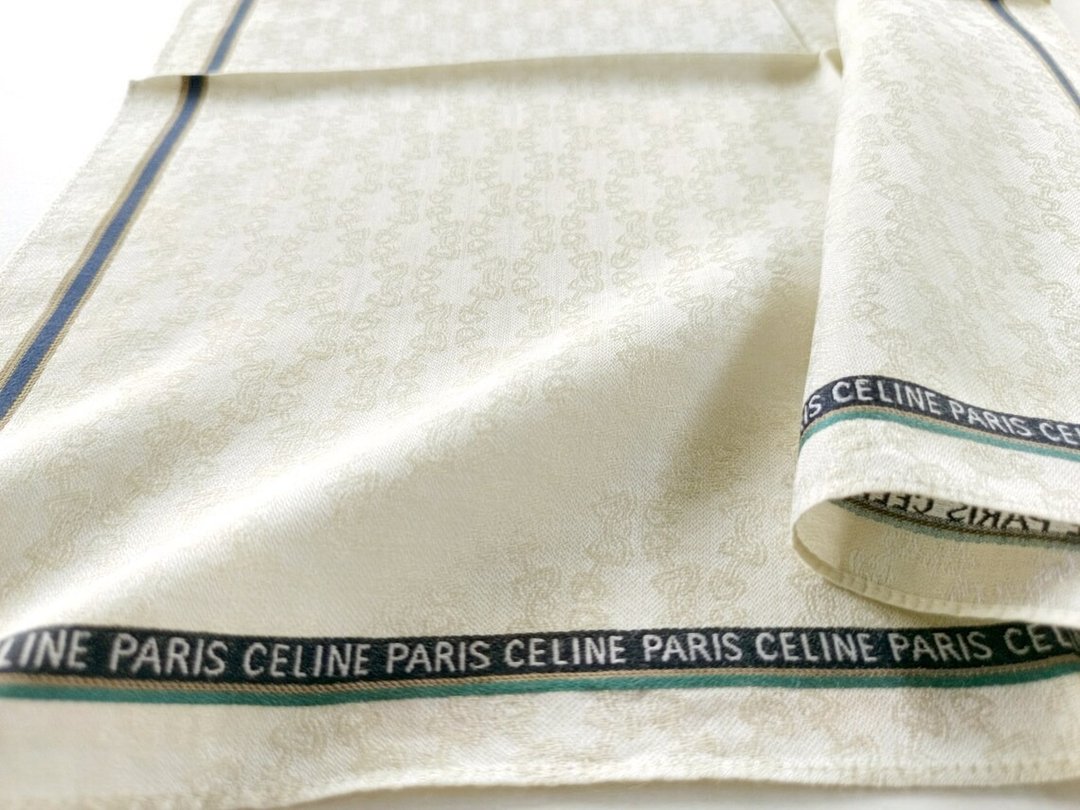 Celine Paris 古董手帕 提花织纹 - 马术风 18.5 x 18 英寸 - 手帕/方巾 - 棉 卡其色