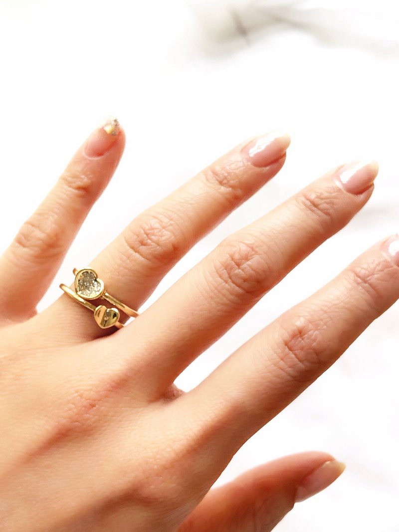 Vintage Sparkled Heart Plus Tiny Heart 14k Gold Plated Ring - 戒指 - 贵金属 金色