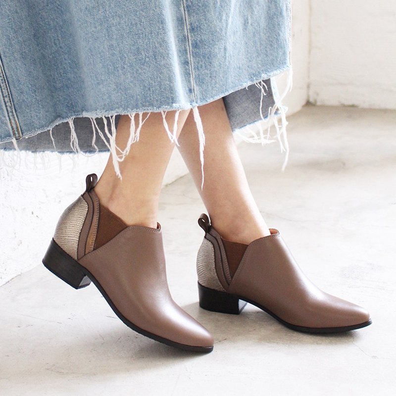 【手工订制】多重拼接真皮个性踝靴_可可棕 - 女款短靴 - 真皮 咖啡色