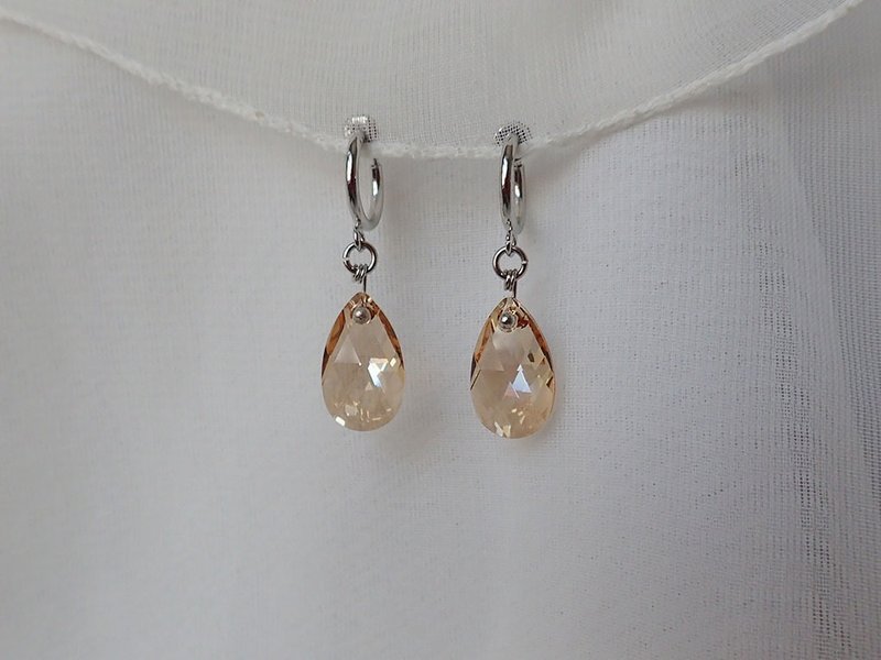 水滴, 施华洛世奇元素 & 耳夹 夹式 耳环 (一对) - 耳环/耳夹 - 玻璃 金色