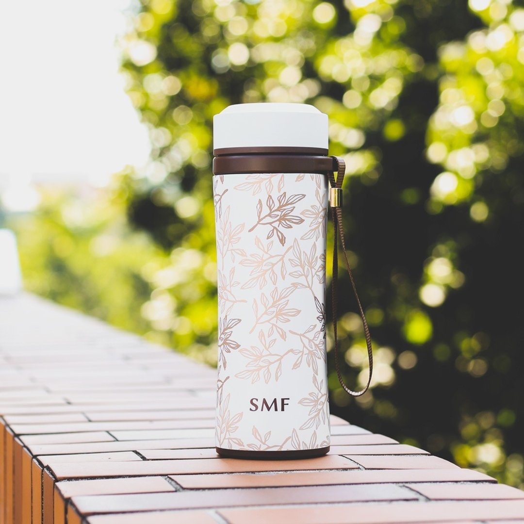 【限量紫丁香叶款】SMF骨瓷保温杯420ml - 保温瓶/保温杯 - 瓷 白色