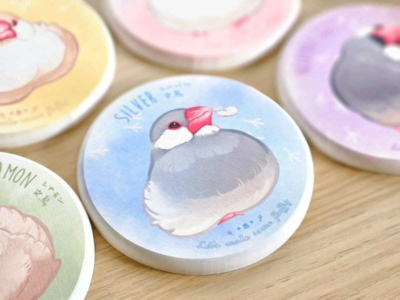 文鸟大福 • 水彩渲染圭藻土吸水杯垫 | 共5款 - 杯垫 - 环保材料 多色