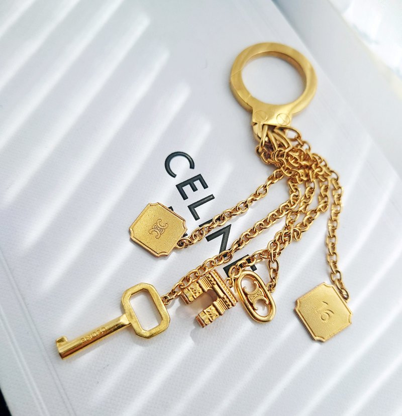 中古美品 带盒 CELINE 黄金凯旋门流苏包包挂饰 挂件锁匙扣钥匙圈 - 钥匙链/钥匙包 - 银 黄色