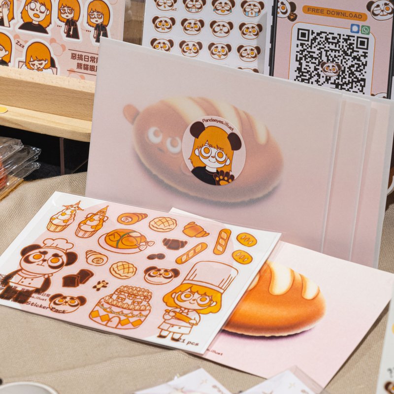 面包师傅 - 熊猫眼贴纸 - 贴纸 - 防水材质 橘色