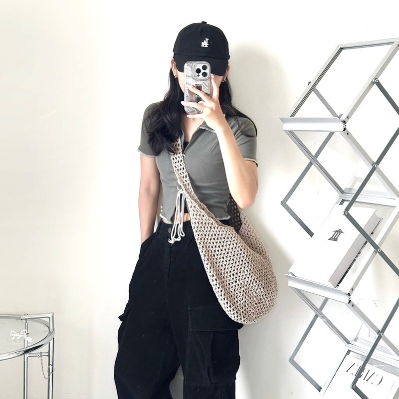 卡其色系包款【Crochet bag】 - 侧背包/斜挎包 - 棉．麻 