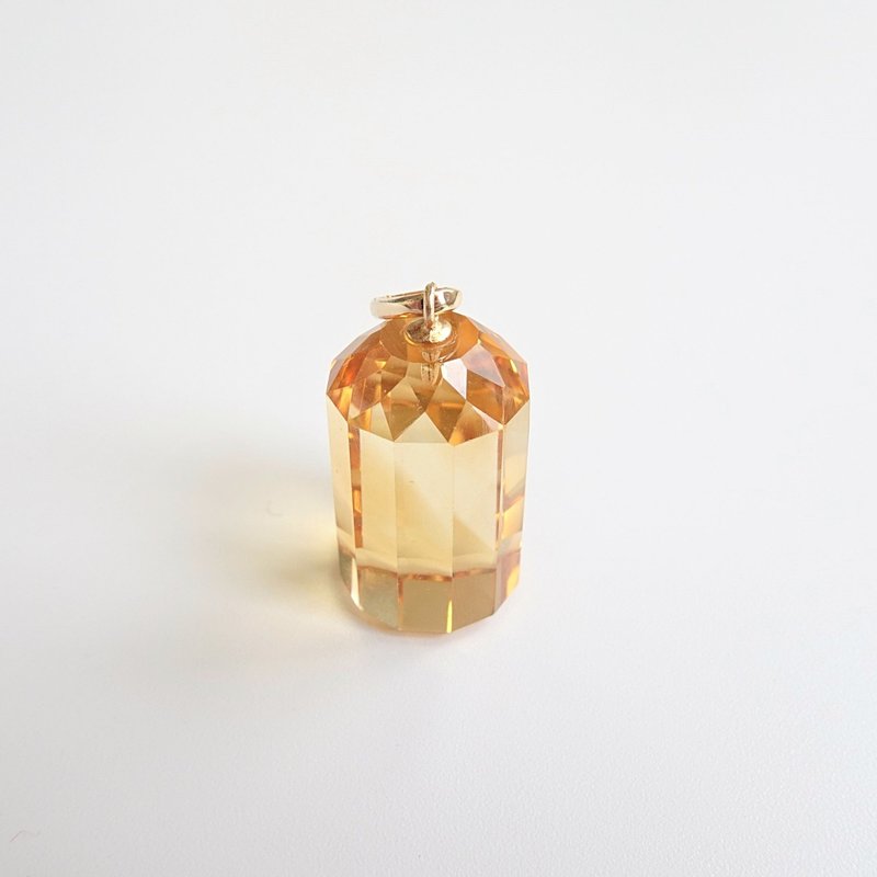 限量现货 - 天然优质黄水晶 大号圆柱体切割 古董纯 14K 金坠 - 项链 - 半宝石 黄色