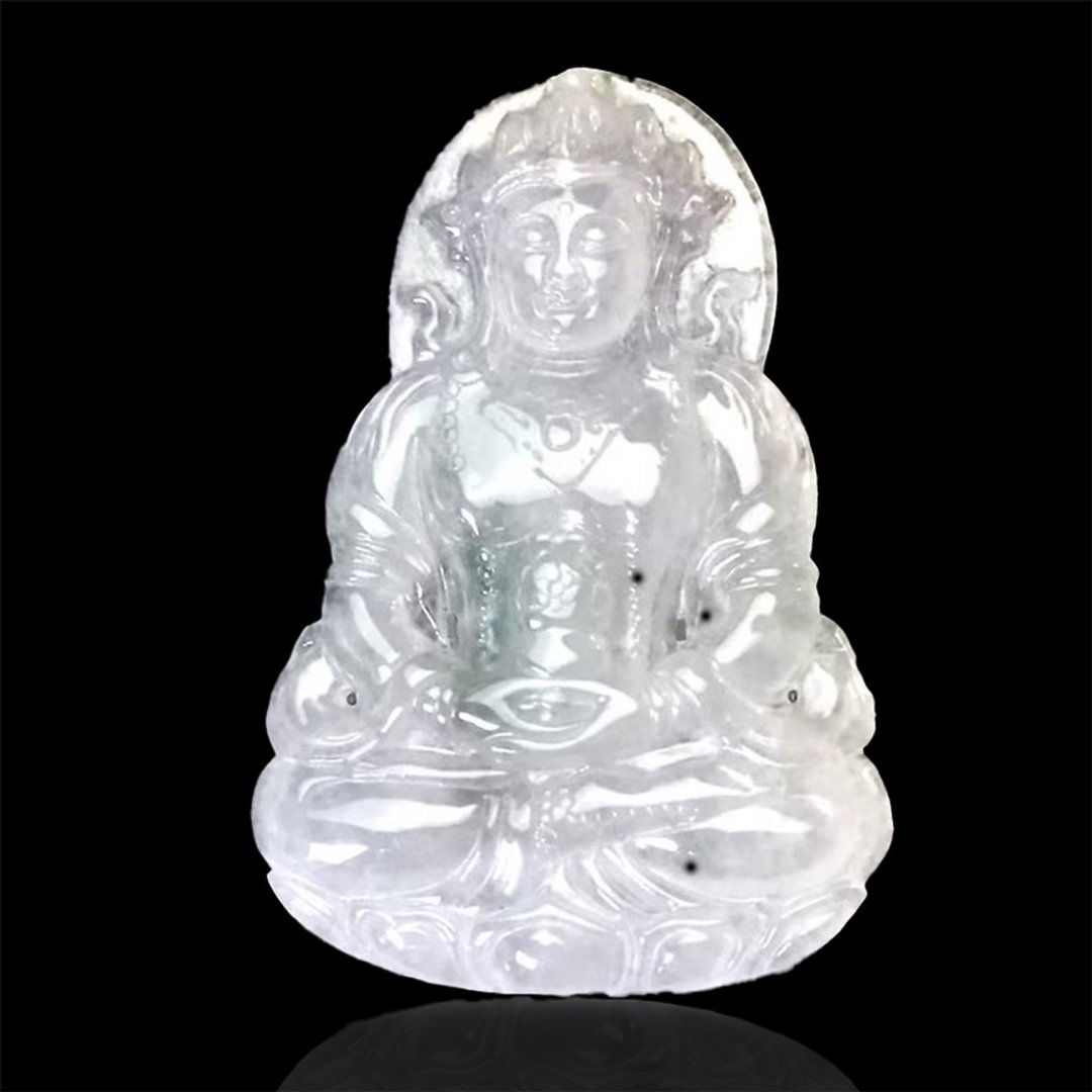 冰种飘花翡翠精雕渡母项链 | 天然缅甸玉A货翡翠 | 送礼 - 项链 - 玉石 透明