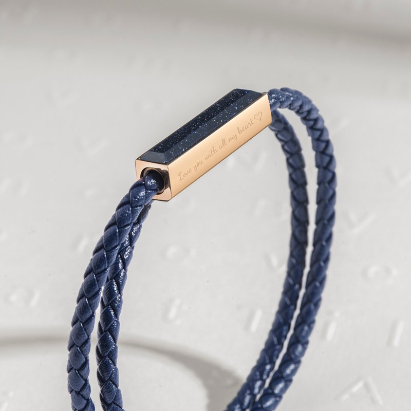 Ricordi 定制化刻字 皮革天然石宝石情侣手环 (6色) - 手链/手环 - 真皮 蓝色