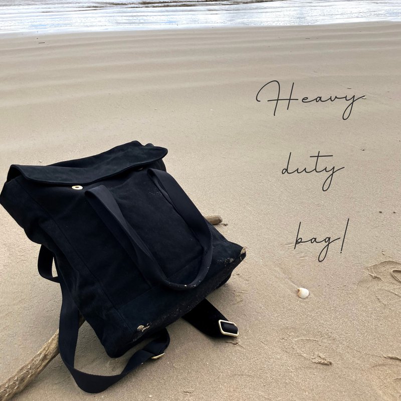 水洗帆布与麂皮拼接包款。两用托特包与后背包，帆布与麂皮材质。 - 后背包/双肩包 - 棉．麻 黑色