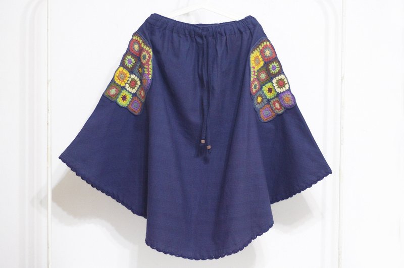 圣诞礼物 圣诞市集 交换礼物 限量一件 针织编织口袋长裙 / 民族风裙 / 花朵棉麻裙 / 蓝染indigo skirt / 手工蓝染裙 - 民俗风彩色缤纷森林风 ( 丈青 ) - 裙子 - 棉．麻 蓝色