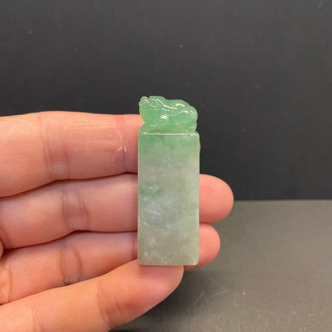 瀚玉珠宝 天然翡翠 冰芙蓉种三脚金蟾印章 三脚蟾 咬钱招财 缅甸 - 其他 - 玉石 