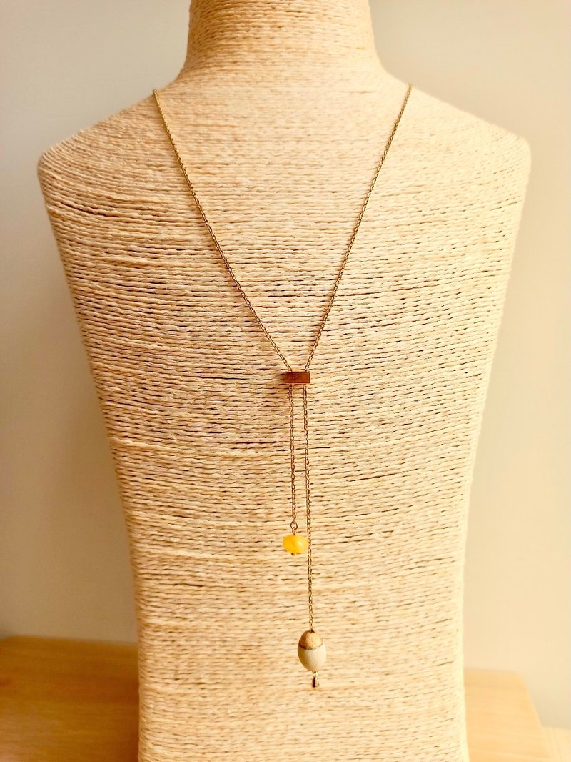 可调式蜜蜡金水釉Y字链项链 - 项链 - 陶 金色