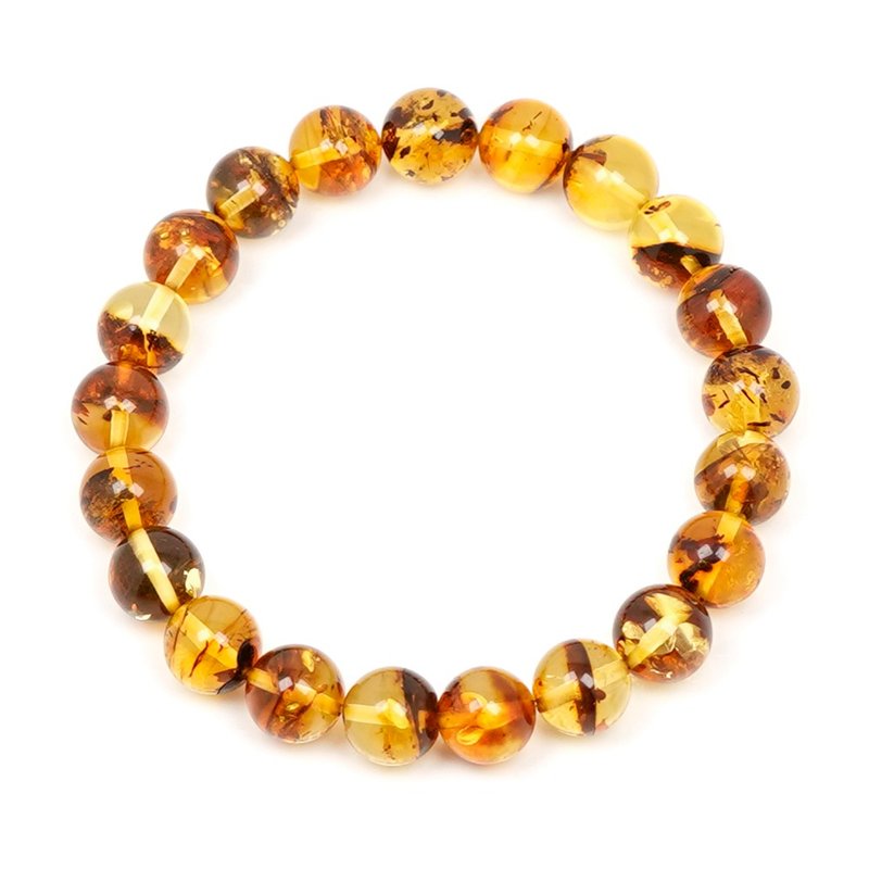 【正佳珠宝】花珀 顶级金透花珀 8.8-9.3mm 金花珀手珠 - 手链/手环 - 半宝石 多色