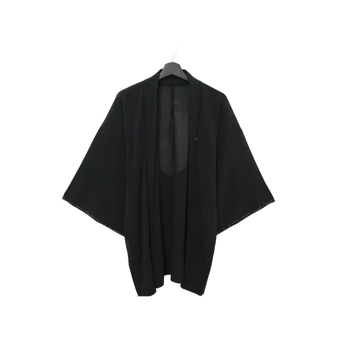 Back to Green-日本带回羽织 黑微透 细线 kt-09/vintage kimono - 女装休闲/机能外套 - 丝．绢 