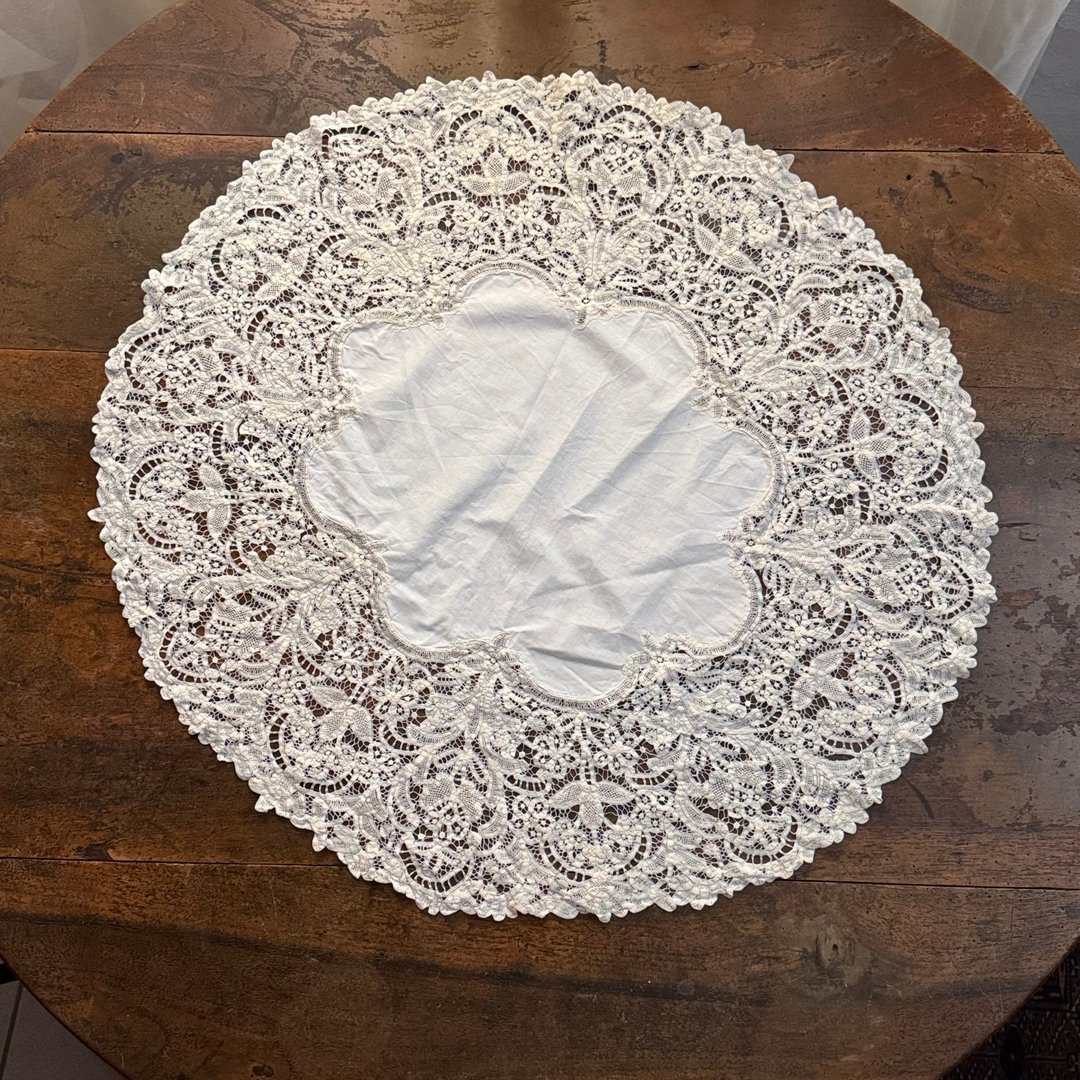 50643-迷人法国古董蕾丝桌垫70cm - 摆饰 - 棉 