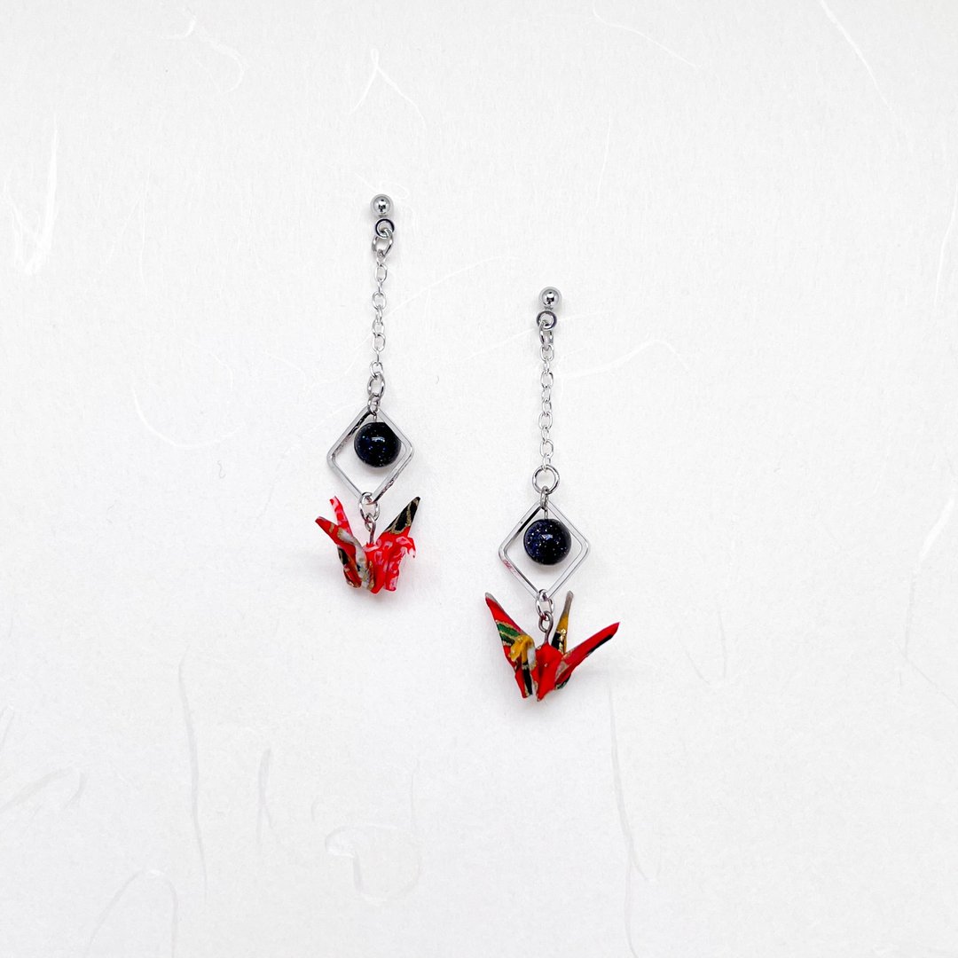 Chearrings | Origami 日本和纸 手工折纸 纸鹤耳环 | 款式C003 - 耳环/耳夹 - 纸 红色
