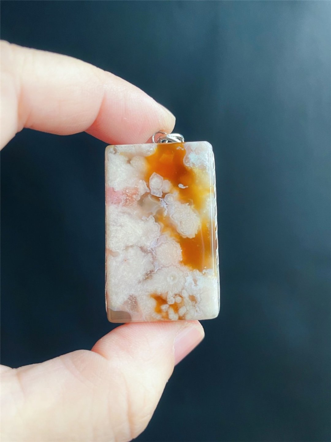 樱花玛瑙 焦糖黄 骚粉 天然石 S925 银镶 项链 礼物 生日礼物 - 项链 - 水晶 橘色