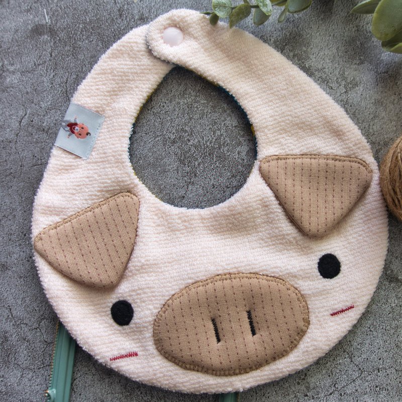 手工八层纱 生肖猪猪造型围兜 可定制名字刺绣 - 围嘴/口水巾 - 棉．麻 粉红色