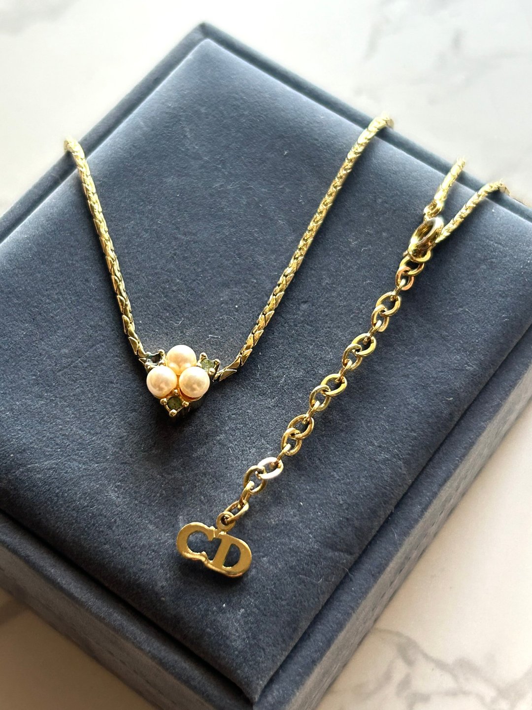 中古Dior 珍珠祖母绿水钻复古颈链 项链 首饰饰品 二手 古董 礼物 - 项链 - 其他金属 金色