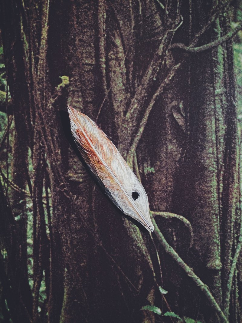 木刻手绘坠饰 - 羽毛 - 其他 - 木头 白色