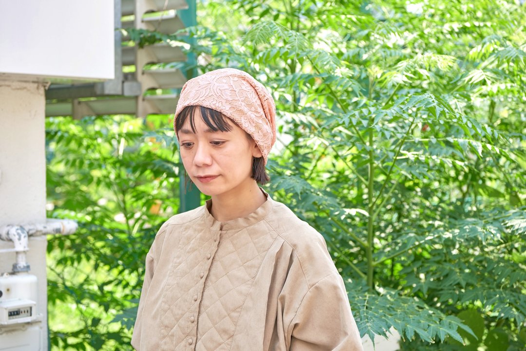 CHARM 蕾丝花色纯棉宽松堆堆帽 月子帽 包头帽 透气舒适 - 帽子 - 棉 粉红色