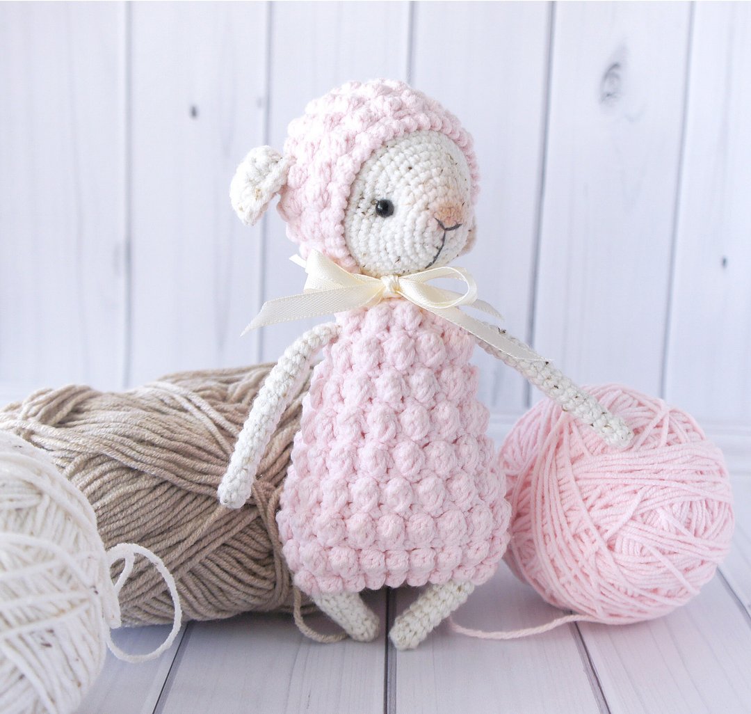 Stuffed Sheep for toddlers, Pink Lamb toy, Sheep nursery decor, Farmer Soft doll - 玩具/玩偶 - 棉．麻 粉红色