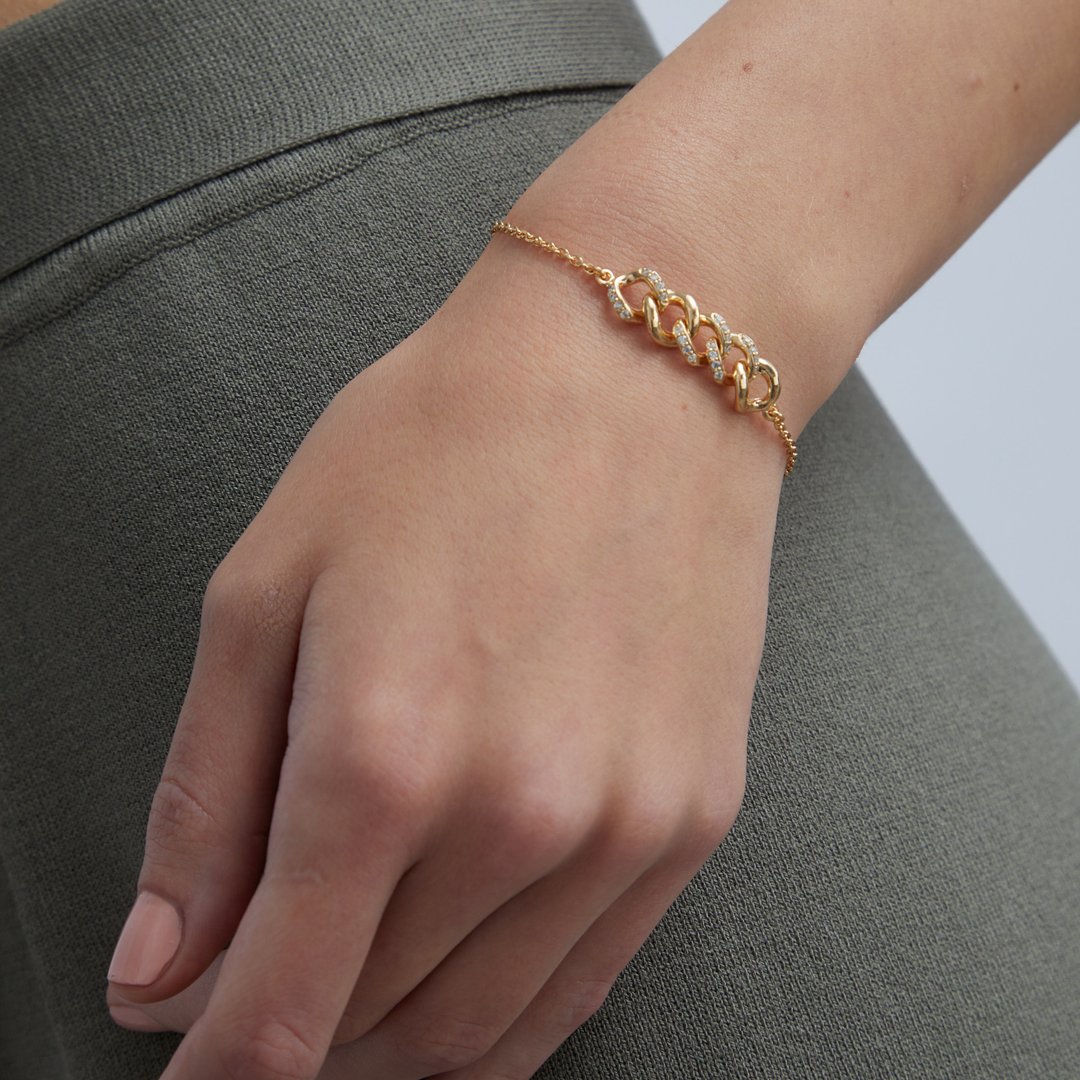 链结宝石手链 925银厚镀18K金 Cascade Diamond Bracelet - 手链/手环 - 纯银 金色