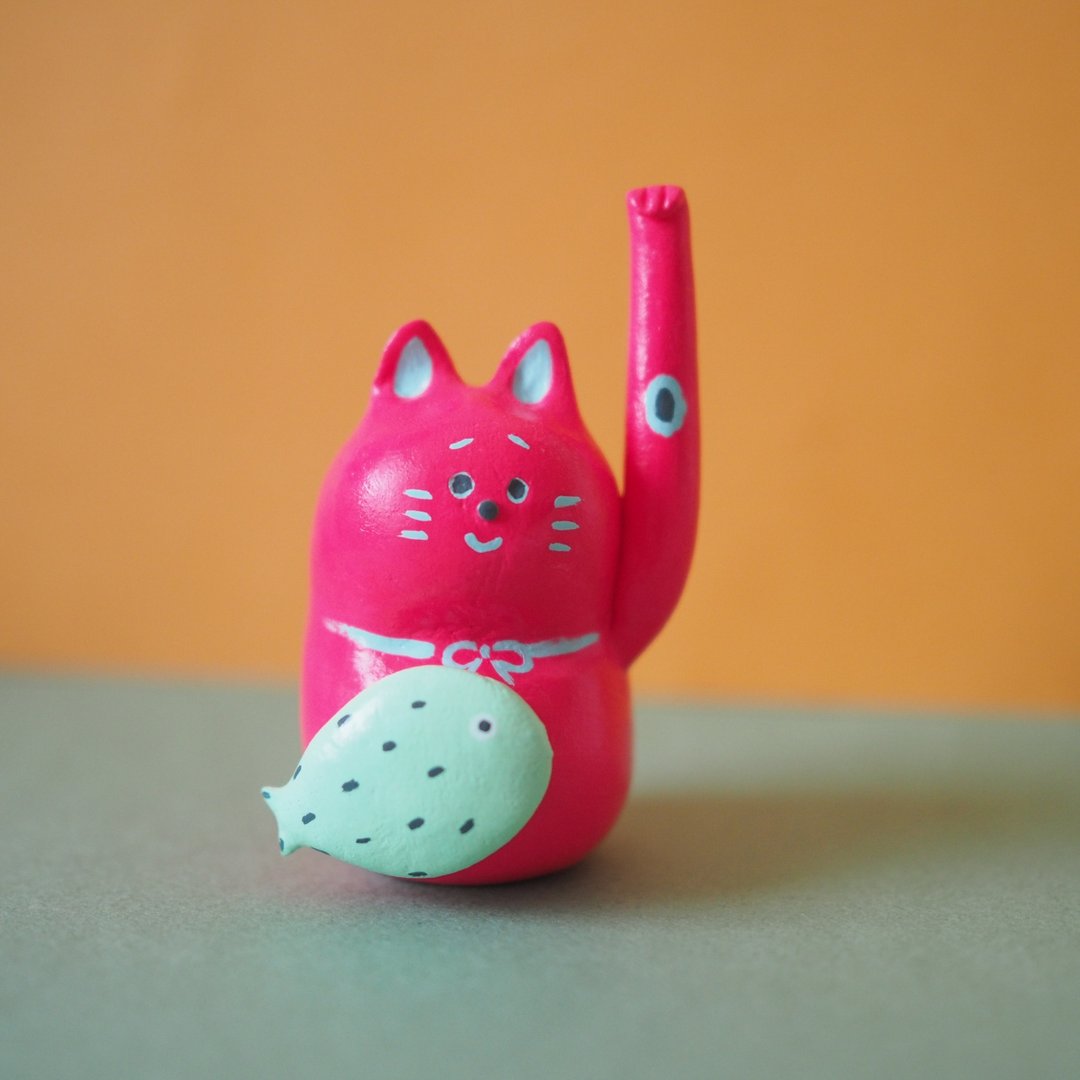 高高兴兴的猫 - 玩偶/公仔 - 粘土 粉红色